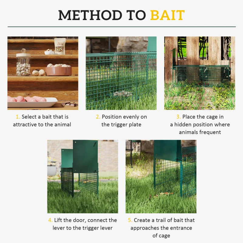 Outsunny Animal Trap Cage, Humane Rat Trap with Double Doors, Squirrel Trap for Indoors & Outdoors, Catch and Release Mice, Rats, Rodents, 60 x 18 x 20 cm, Green