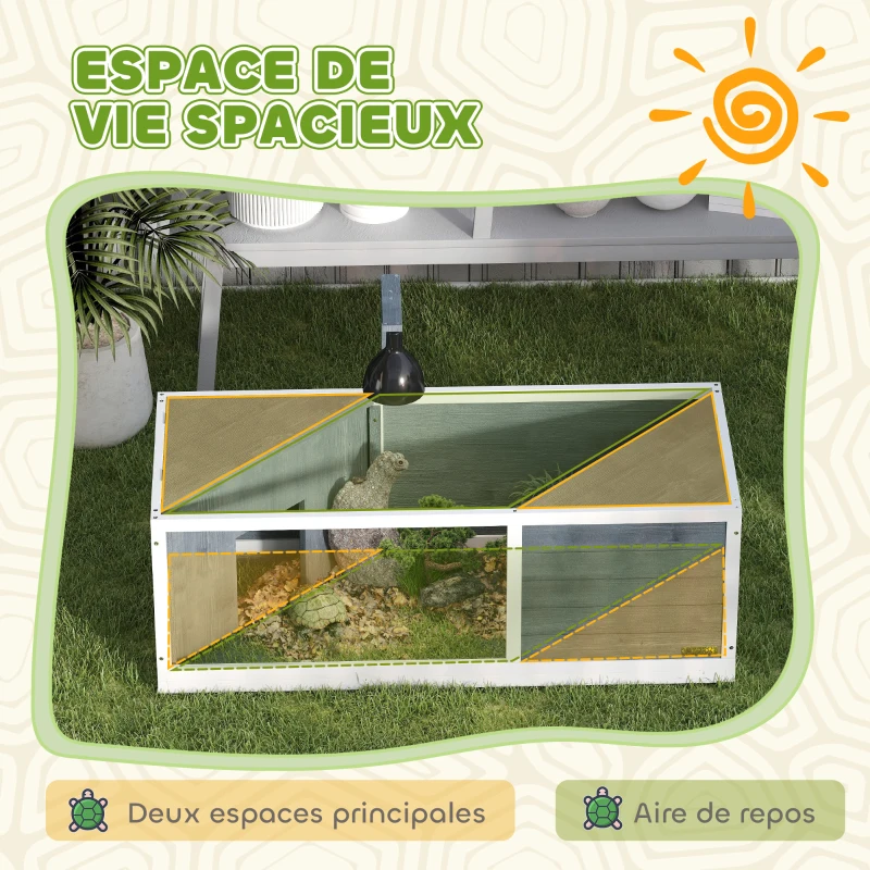PawHut Maison pour tortues enclos avec toit ouvrant support lampe plateau fenêtre panoramique 120 x 50 x 40 cm gris(m-4)