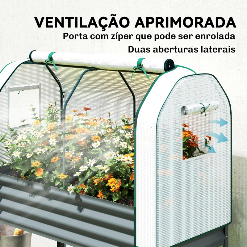 Outsunny Mesa de Cultivo com Cobertura de Estufa e Prateleira Inferior 120x55x140 cm Cinzento Escuro