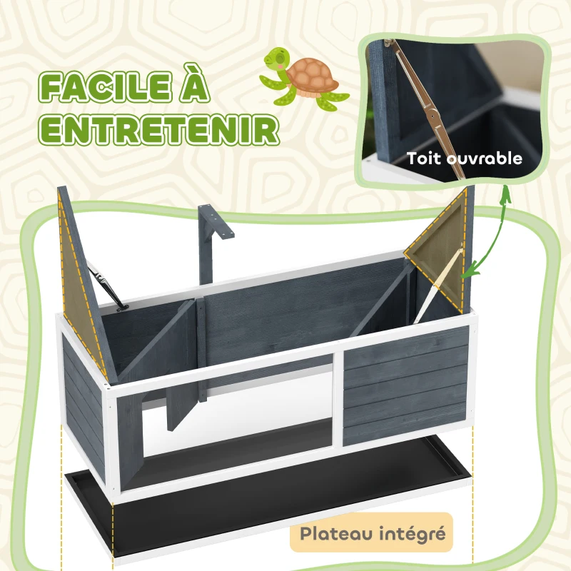 PawHut Maison pour tortues enclos avec toit ouvrant support lampe plateau fenêtre panoramique 120 x 50 x 40 cm gris(m-6)