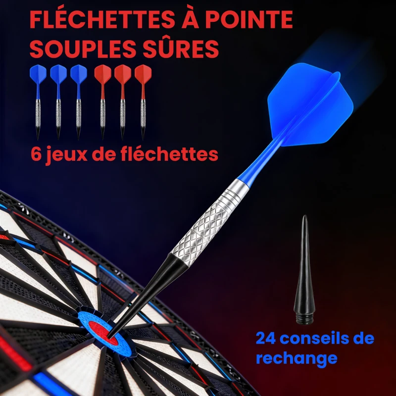 SPORTNOW Jeu de fléchettes électronique avec embouts souples, doubles écrans LED, 33 jeux, 202 variations, jusqu'à 8 joueurs