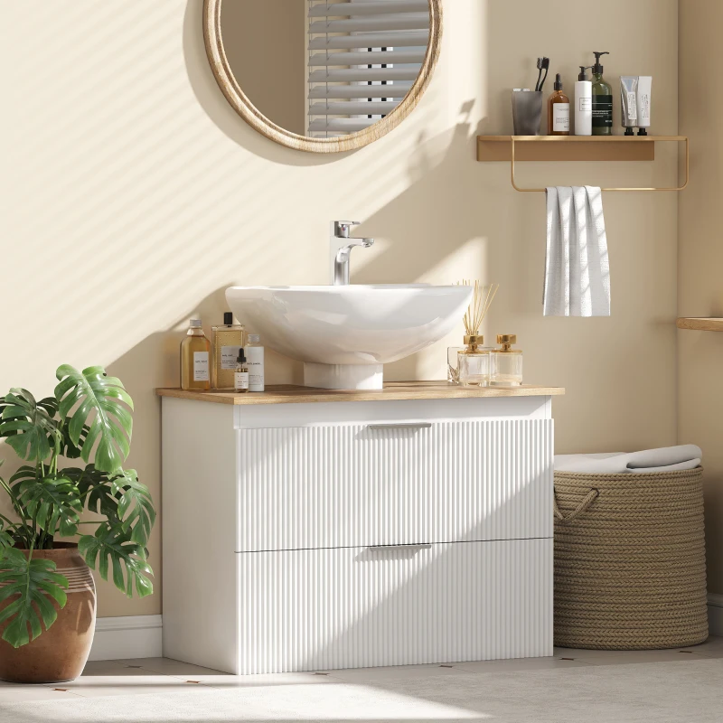 HOMCOM Mueble para baño, armario de 80 cm con dos grandes cajones para lavabos con o sin pedestal, Blanco