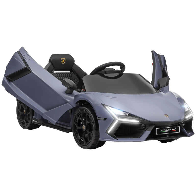 AIYAPLAY Lamborghini Revuelto Licensed Kids Electric Car with Butterfly Doors, 12V Ride on Car with Training Wheels, Suspension, Remote Control, LED Lights Music Horn, for 3-5 Years Grey