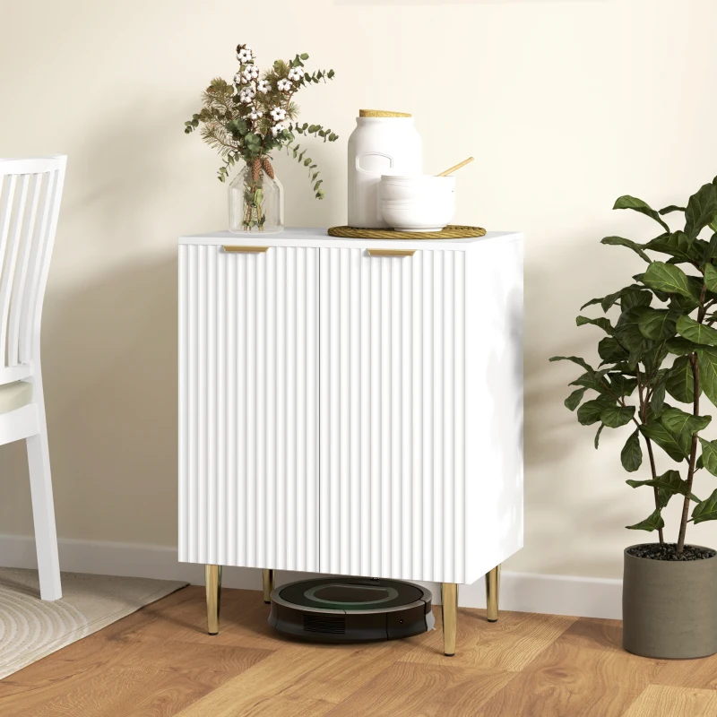 HOMCOM Buffet cuisine meuble de rangement avec 2 portes étagère réglable pieds métalliques surélevés 60 x 40 x 80 cm blanc