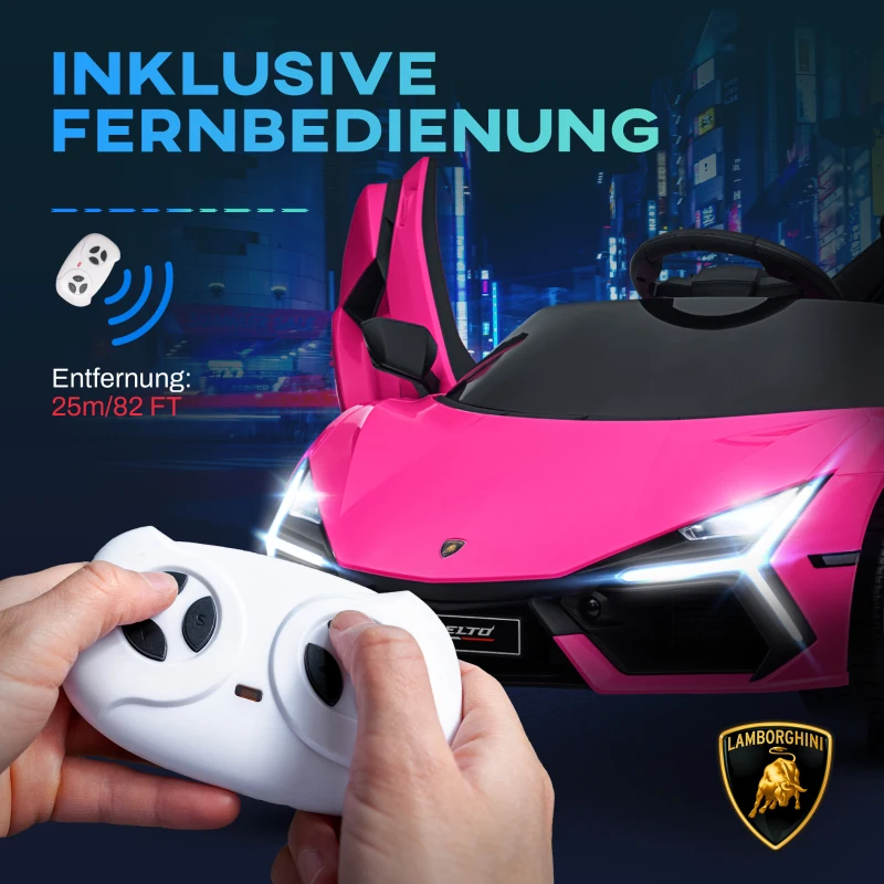 AIYAPLAY Lamborghini Revuelto Licensed Kids Electric Car with Butterfly Doors, 12V Ride on Car with Training Wheels, Suspension, Remote Control, LED Lights Music Horn, for 3-5 Years Pink