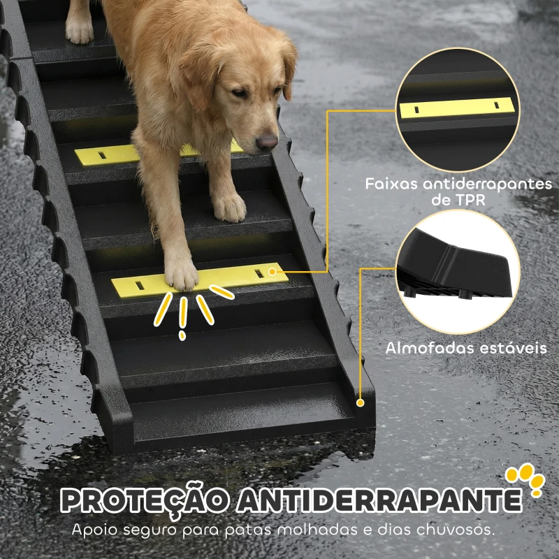 PawHut Rampa para Cães Dobrável 154 cm Rampa para Cães para Carro e Cama com 10 Degraus Antideslizantes Suporta até 68kg Preto