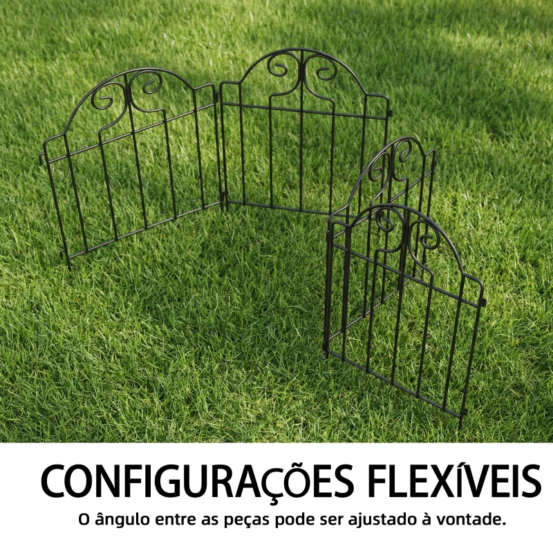 Outsunny Conjunto de 4 Cercas de Jardim Metálicas 125x57 cm com Design Arqueado Resistente e Fácil de Instalar para Pátio Relva Preto