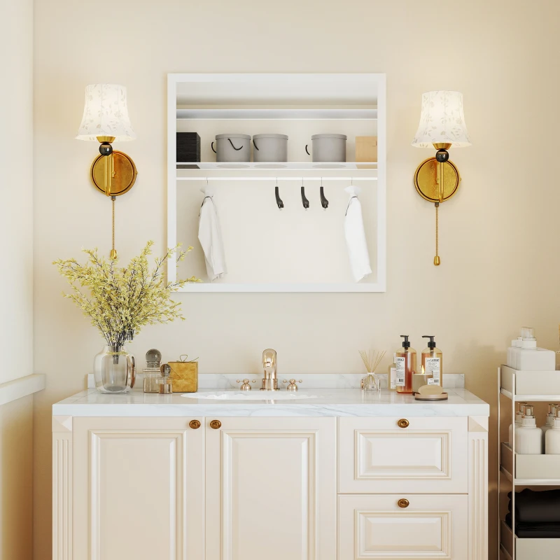 HOMCOM Miroir mural carré 50 x 50 cm, cadre en bois blanc, idéal pour la salle de bain, salon ou chambre