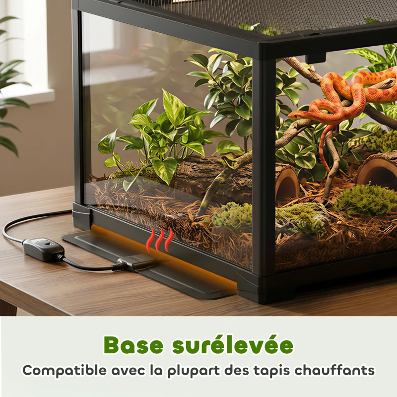 PawHut Terrarium en verre pour reptile enclos pour hamster 86 L ventilation supérieure porte coulissante 50,8x30,5x35,6cm noir
