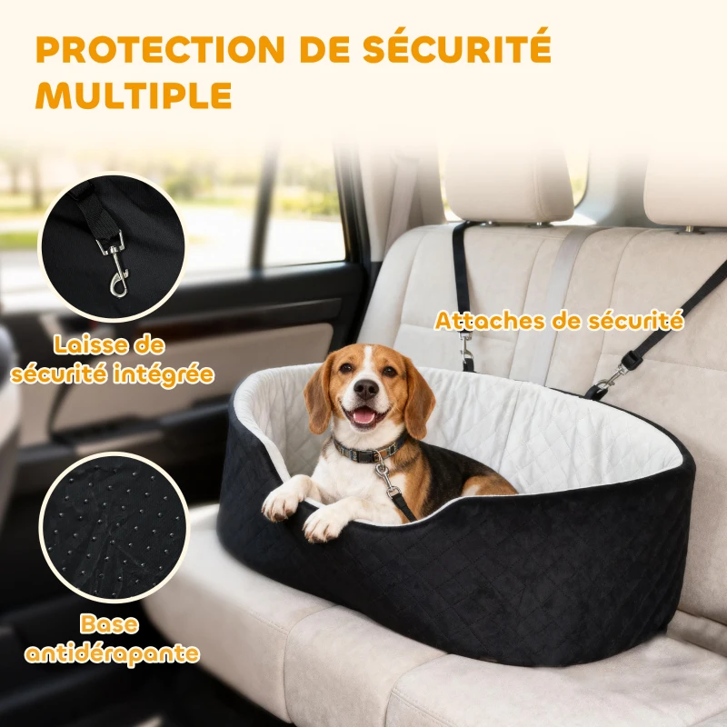 PawHut Siège auto pour chien avec ceinture de sécurité et fixation siège de voiture pour chien rembourré 77 x 43 x 28 cm noir