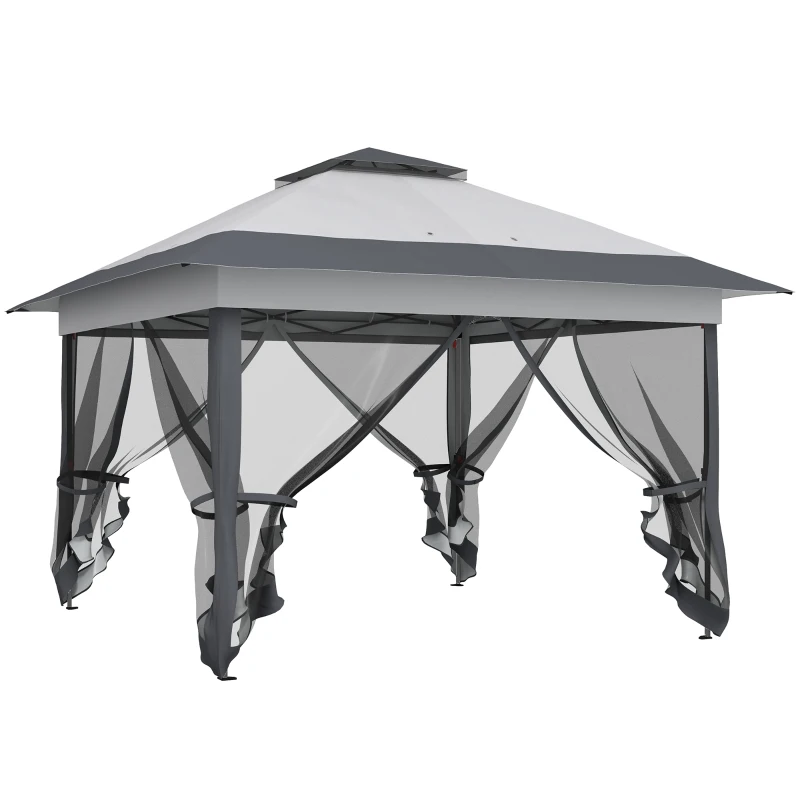 Outsunny Tonnelle barnum de jardin pop-up pliant acier polyester moustiquaires + sac de transport à roulettes gris