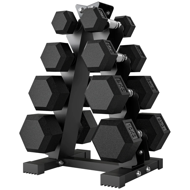 SPORTNOW Conjunto de Halteres 2x2 kg 2x5 kg 2x8 kg 2x10 kg com Suporte de Armazenamento para Exercício Treino Preto