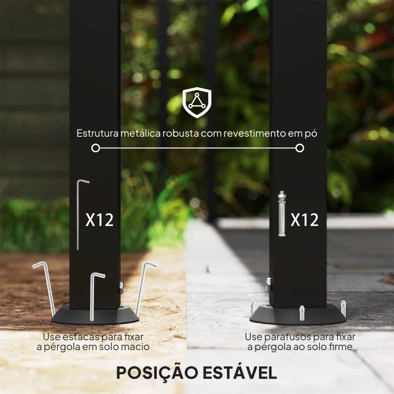 Outsunny Pérgola de Parede 3x6 m com Telhado Inclinado Orifícios de Drenagem e Estrutura Metálica Cinzento Escuro