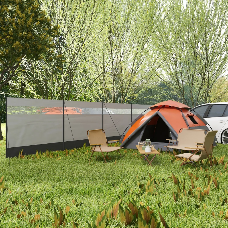 Outsunny Paravent brise-vent de camping portable pliable avec sac de transport et poteaux en acier dim. 725 cm x 140 cm gris clair