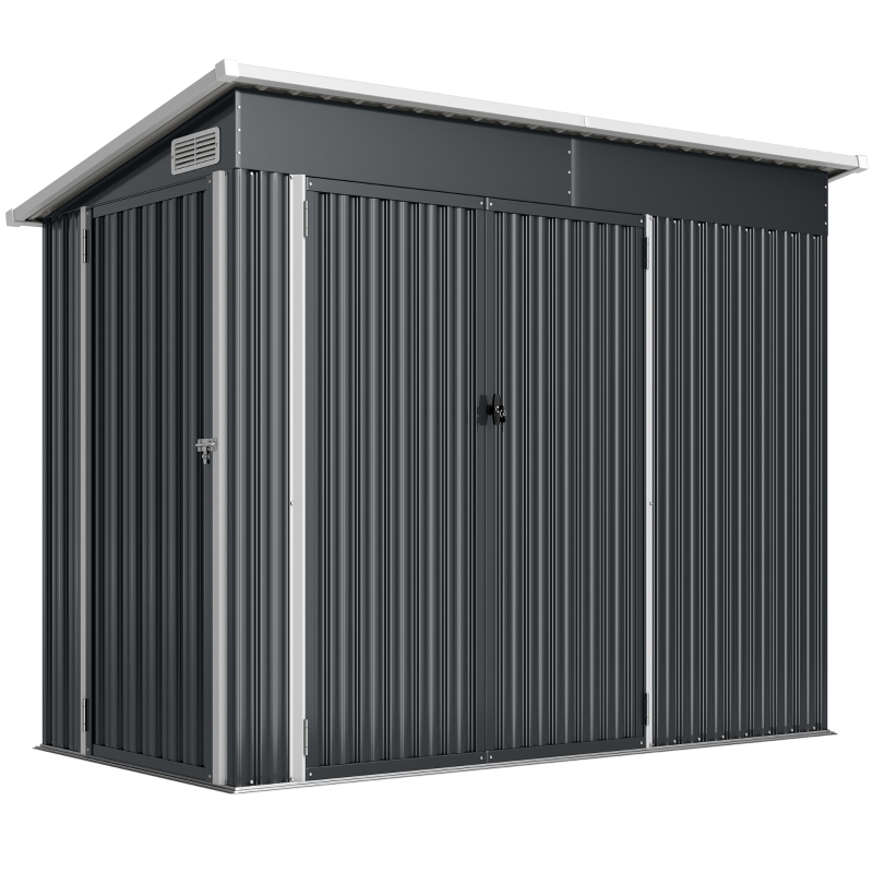 Outsunny Metal Garden Shed Outdoor triple lockable doors sloped roof vents 234x132x185cm gray