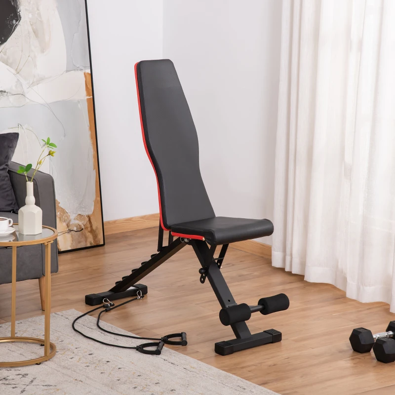 HOMCOM Banc de musculation pliable dossier réglable 6 niveaux assise ajutable 4 niveaux coussin 130 x 34 x 109 cm noir et rouge