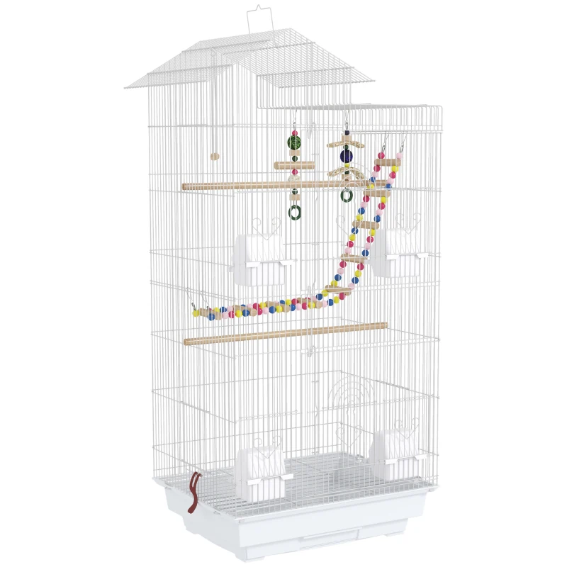 PawHut Cage à oiseaux 46 x 36 x 100 cm 4 mangeoires 3 perchoirs cage pour perruche calopsitte conure pinson canaris
