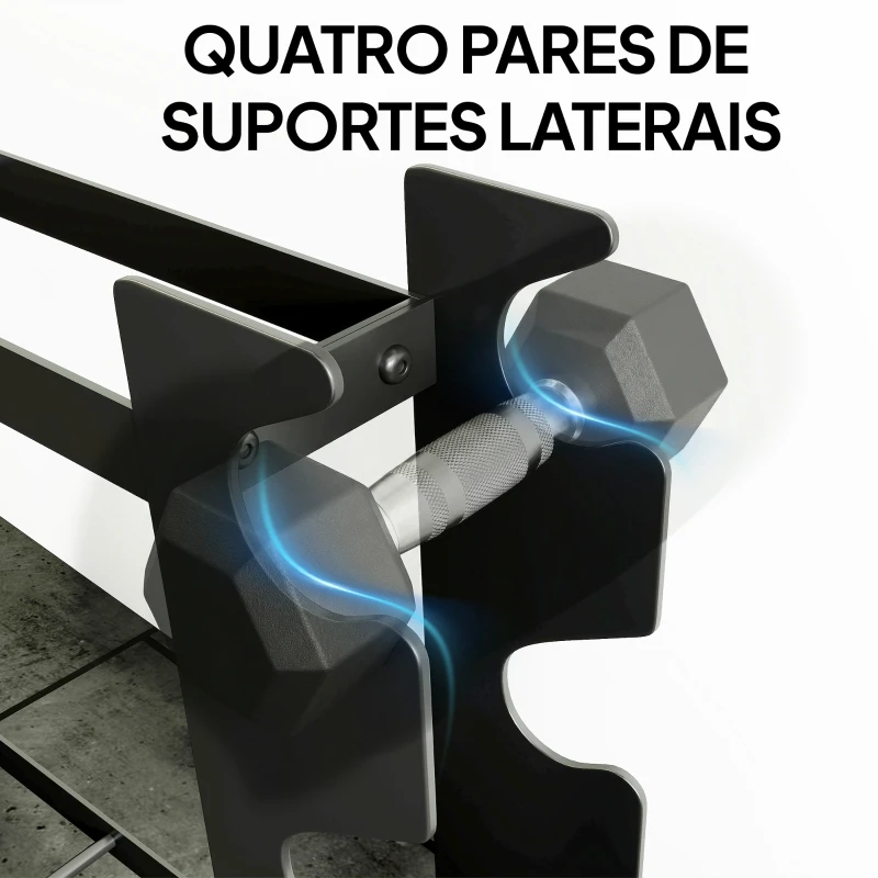 SPORTNOW Suporte para Halteres de 4 Níveis Estante de Pesos em Aço Resistente para Ginásio Casa Carga 200 kg 70x21x55 cm Preto