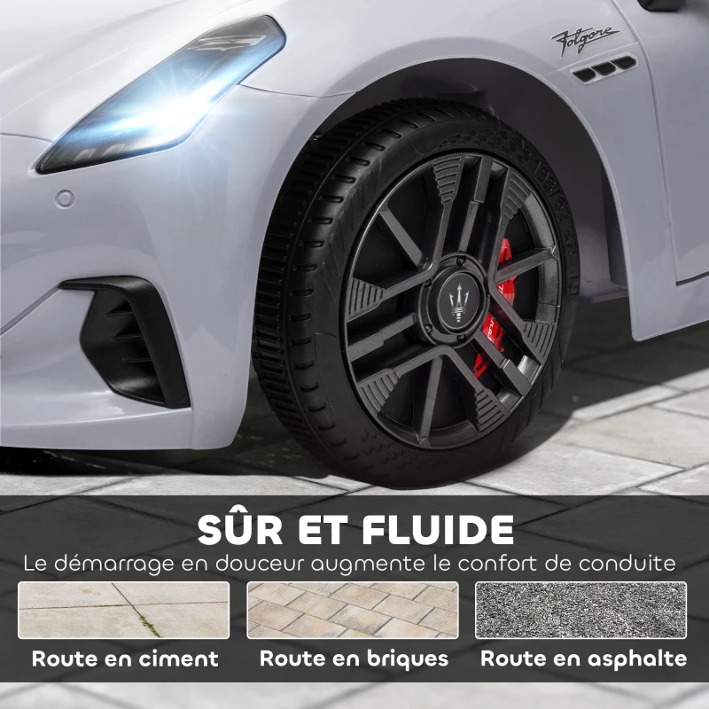 AIYAPLAY Voiture électrique pour enfants sous licence Maserati Gran Turismo Folgore, 12V avec télécommande, de 3 à 5 ans, gris