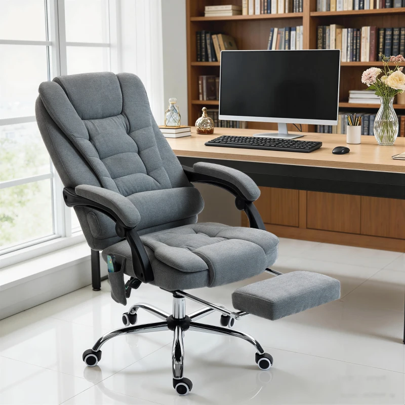 Vinsetto Fauteuil de bureau massant et chauffant, chaise de bureau, hauteur réglable, dossier inclinable, 65x70x111-119cm, gris