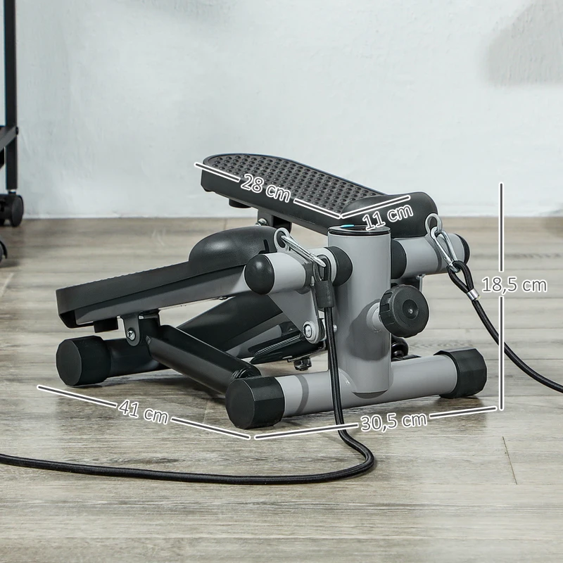 SPORTNOW Mini stepper de fitness machine de step bandes de résistance, écran LCD et pédales antidérapantes 41x30,5x18,5cm gris