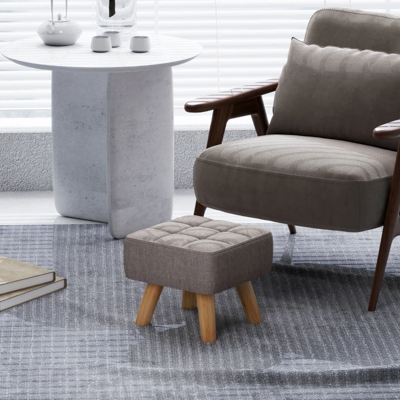 HOMCOM Repose pied salon ottoman siège rembourré en tissu avec pieds en bois 27 x 27 x 26 cm gris