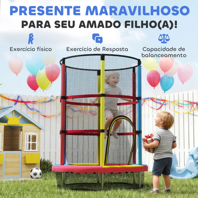 HOMCOM Trampolim Infantil Ø160 cm Trampolim para Crianças de 3-6 Anos com Rede de Segurança Pernas em Forma de L Multicolor
