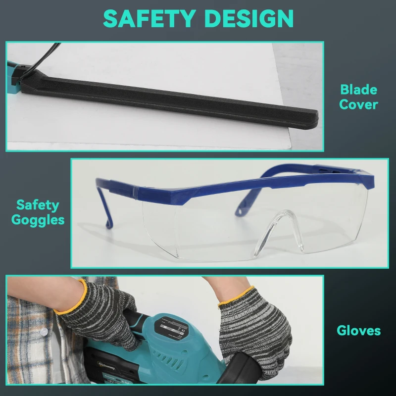 Outsunny Elektryczne Nożyce do Żywopłotu z Akumulatorem, Silnik, Bateria, Niebieskie