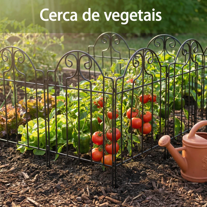 Outsunny Conjunto de 4 Cercas de Jardim Metálicas 125x57 cm com Design Arqueado Resistente e Fácil de Instalar para Pátio Relva Preto