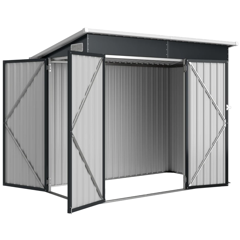 Outsunny Metal Garden Shed Outdoor triple lockable doors sloped roof vents 234x132x185cm gray