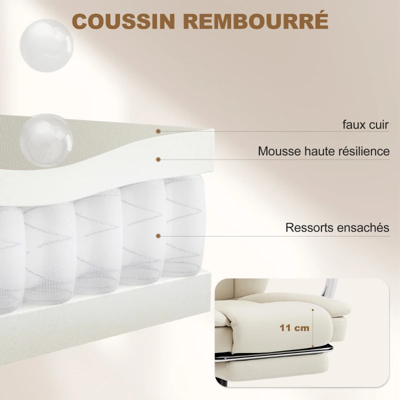 HOMCOM Chaise bureau ergonomique, fauteuil de bureau avec dossier inclinable, hauteur réglable, 64x73x112-120cm, beige