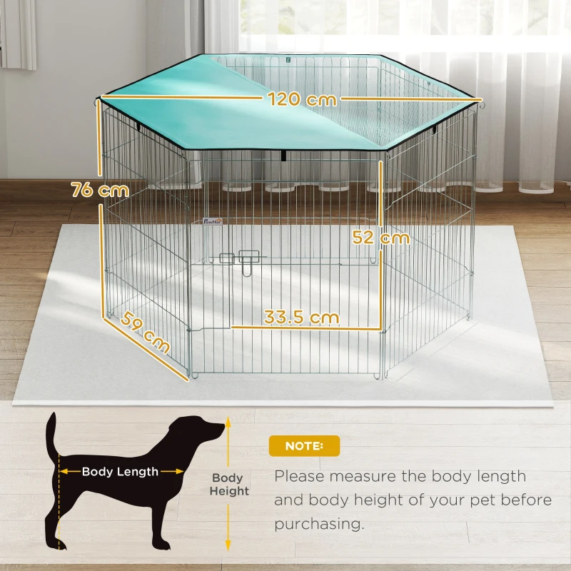 PawHut Recinto per cani pieghevole con 6 pannelli e tetto, 76 cm, Argento e Verde