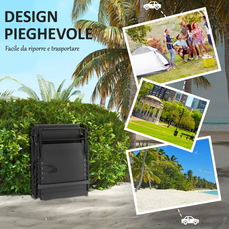 Outsunny Lettino Prendisole Pieghevole con Cuscino, Poggiatesta e Tasca Laterale, 58x189x32.5 cm, Nero