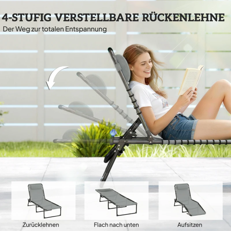 Outsunny Ligstoel, inklapbaar, ademende bekleding, metalen frame, 189 x 58 x 30 cm, Lichtgrijs