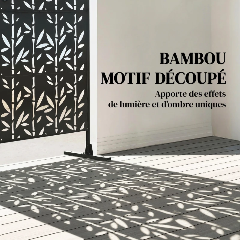 Outsunny Panneau Brise Vue décoratif Extérieur Claustra Décoratif Jardin 3 Panneaux à motif Bambou métal 92x40x192cm Noir