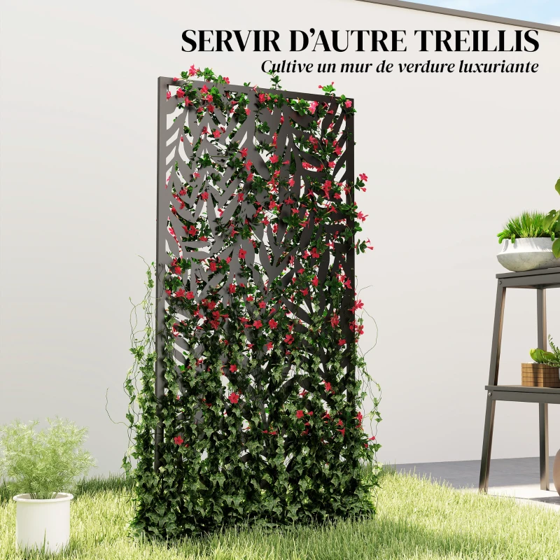 Outsunny Panneau Brise Vue décoratif Extérieur, Claustra Décoratif Jardin à motif découpé en feuilles, 130 x 65 cm, Noir