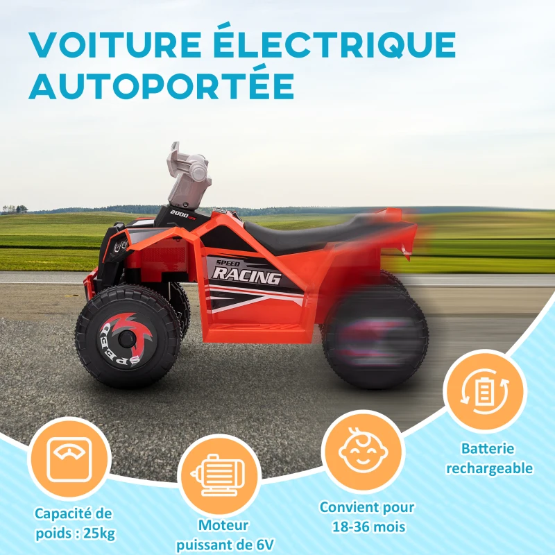 HOMCOM Quad électrique pour enfants véhicule à batterie 6V avec marche avant et arrière 70L x 41,5l x 48,5H cm Rouge