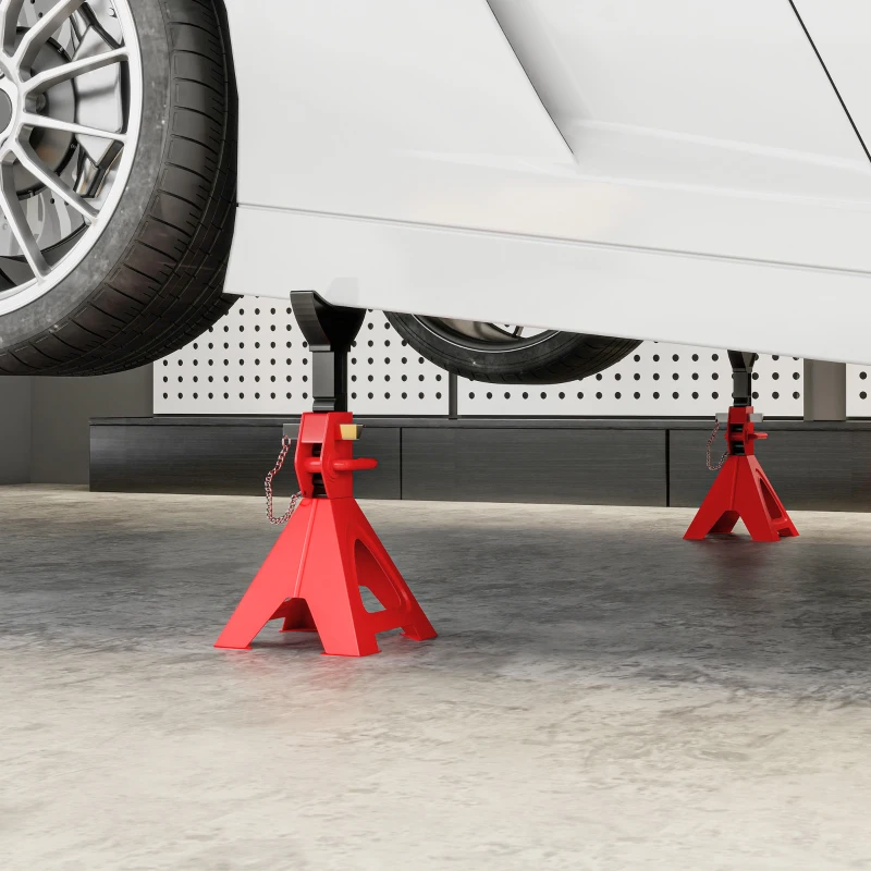 HOMCOM Lot de 2 chandelles voiture chandelles de levage capacité 3 tonnes hauteur réglable 290-418mm goupille de sécurité rouge