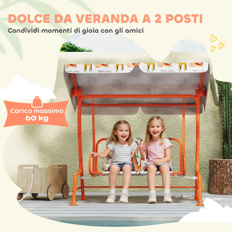 AIYAPLAY Dondolo per Bambini Altalena da Giardino 2 Posti 112x75x120cm Arancione