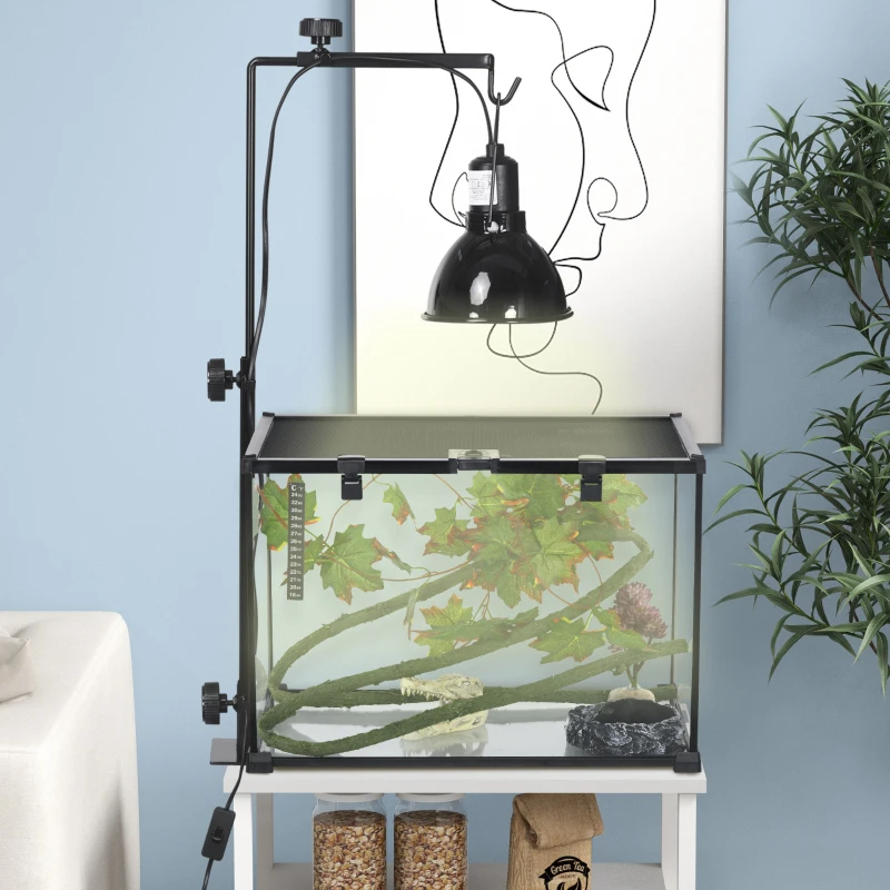 PawHut Support de lampe chauffante pour reptiles hauteur et largeur réglables pour amphibiens base en acier 32 x 9 x 67 cm noir
