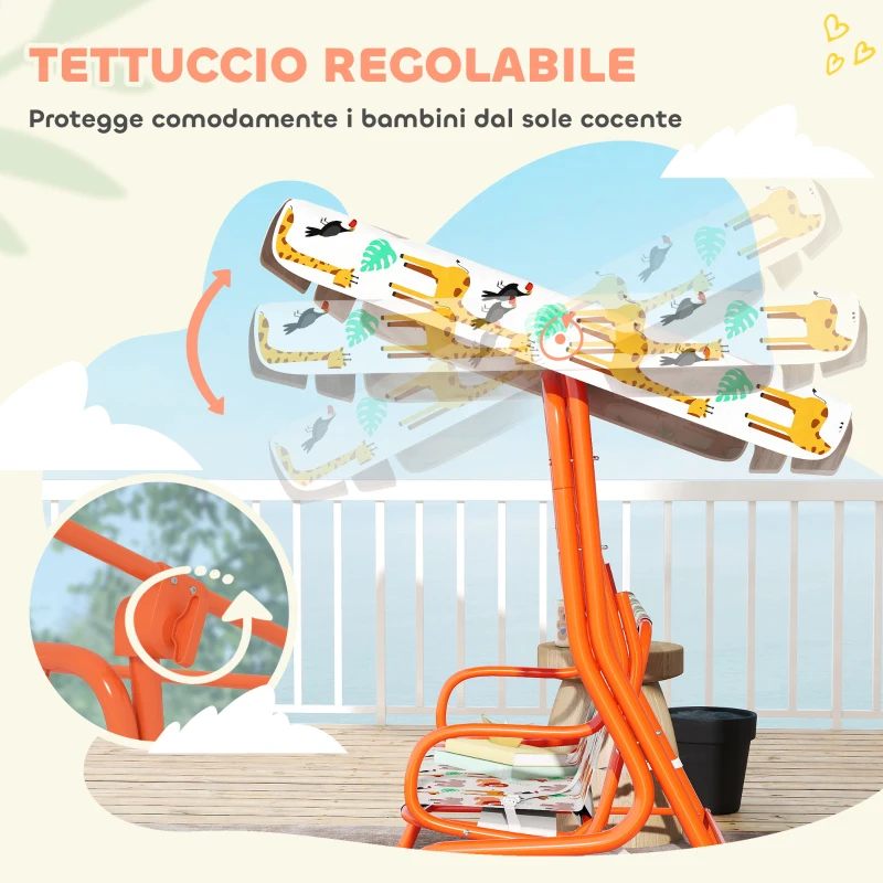 AIYAPLAY Dondolo per Bambini Altalena da Giardino 2 Posti 112x75x120cm Arancione