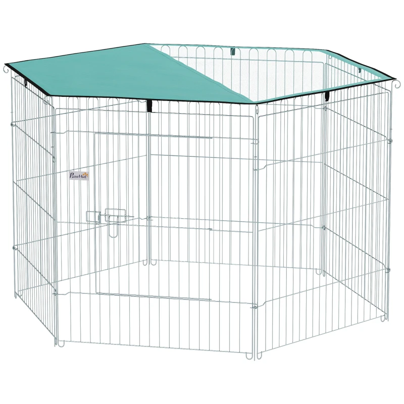 PawHut Recinto per cani pieghevole con 6 pannelli e tetto, 76 cm, Argento e Verde