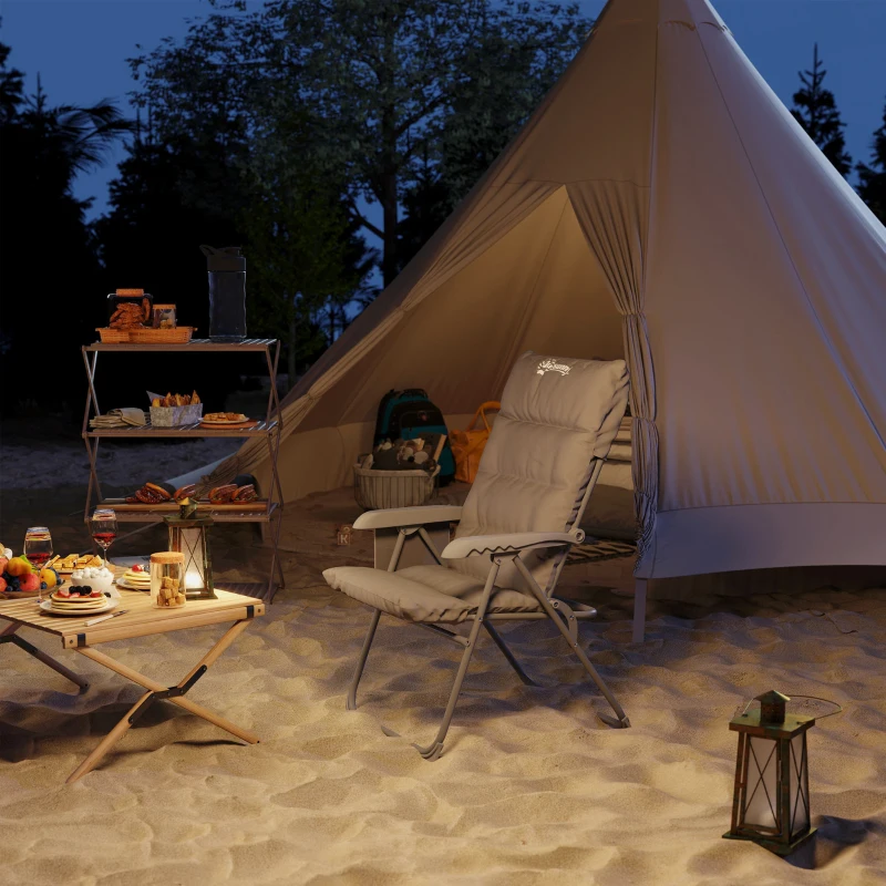 Outsunny Chaise pliante camping avec siège rembourré, dossier haut réglable et poches latérales, gris