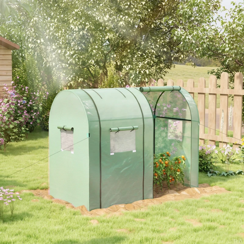 Outsunny Invernadero Resistente con 4 Ventanas 2 Puertas con Cremallera Anti-UV para Cultivo de Plantas 185x94x150 cm Verde
