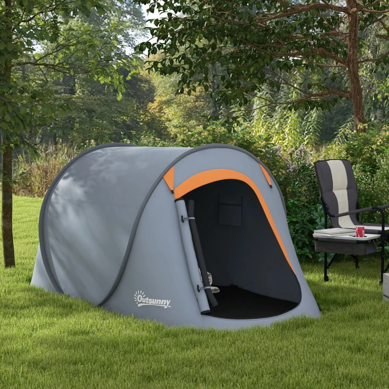Outsunny Tente de camping pop up 2-3 personnes avec sac de transport pour la randonnée 245x148x105 cm gris