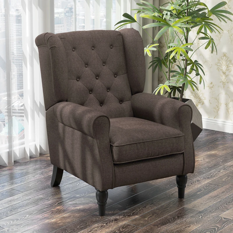 HOMCOM Fauteuil de salon capitonné avec assise large, pieds en bois, style classique, grand confort, 74 x 86 x 102 cm, marron