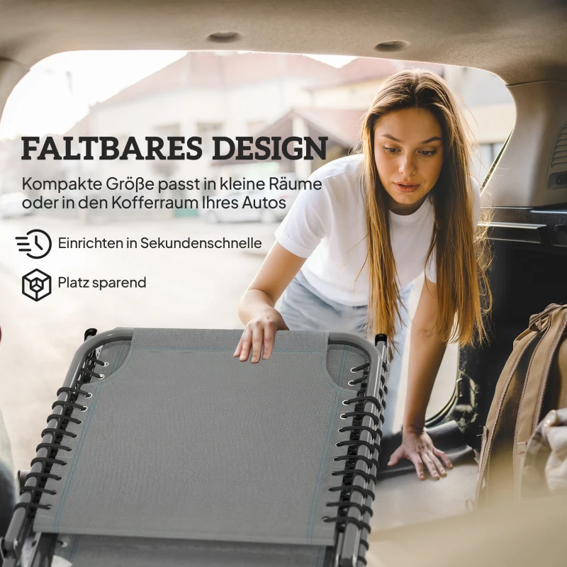 Outsunny Ligstoel, inklapbaar, ademende bekleding, metalen frame, 189 x 58 x 30 cm, Lichtgrijs