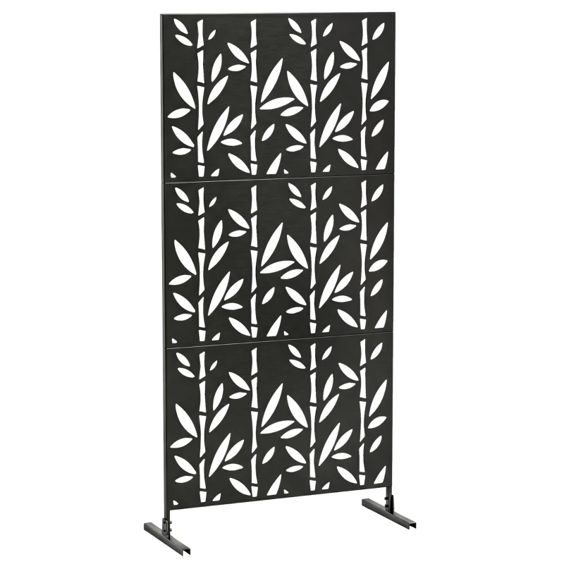 Outsunny Panneau Brise Vue décoratif Extérieur Claustra Décoratif Jardin 3 Panneaux à motif Bambou métal 92x40x192cm Noir