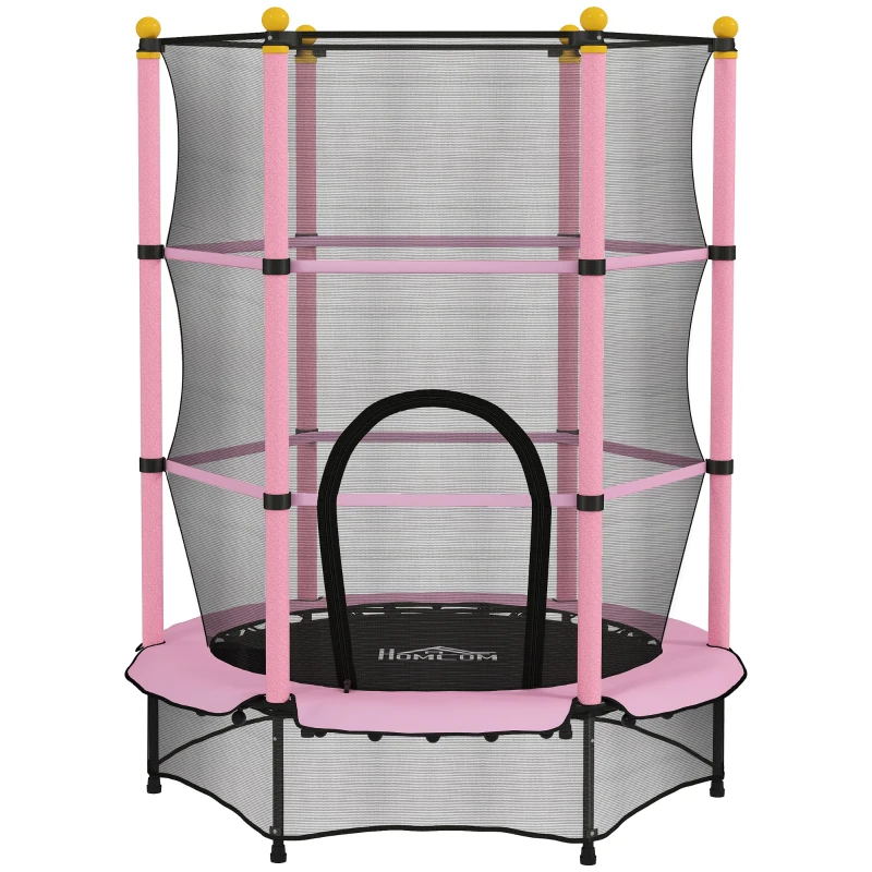 HOMCOM Trampoline Enfant Ø 1,40 × 1,90H m Filet de sécurité Porte zipée Couvre-Ressorts 6 poteaux rembourrés Inclus Rose