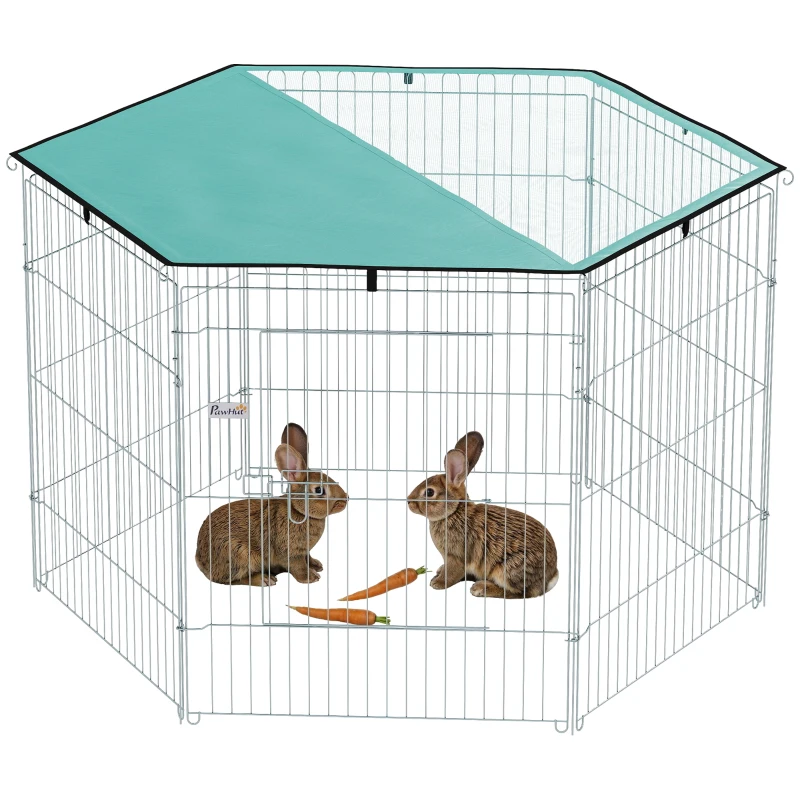 PawHut Recinto per cani pieghevole con 6 pannelli e tetto, 76 cm, Argento e Verde